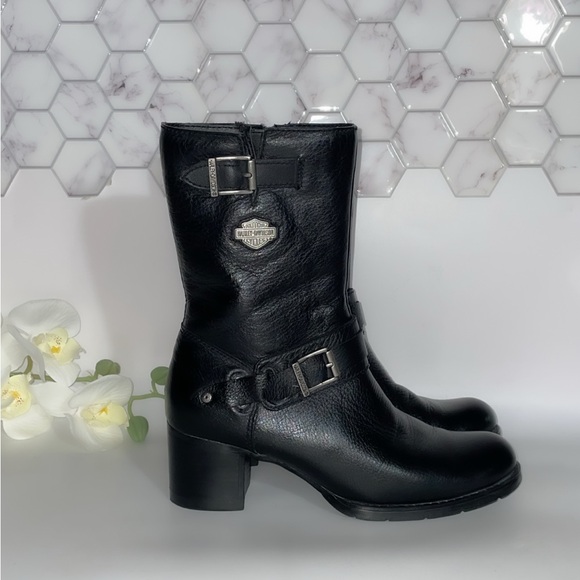 Harley-Davidson Serita Black Combat Moto Boots with Buckle Straps - Picture 1 of 12